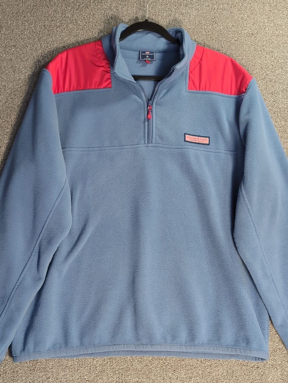 Vineyard Vines Sweater Fleece 1/4-Zip Size XL in Sky Blue & Red